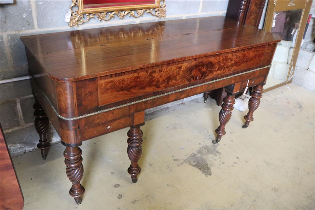 A Regency banded mahogany converted square piano, by Loud and Brothers, Philadelphia, width 174cm, depth 68cm, height 91cm